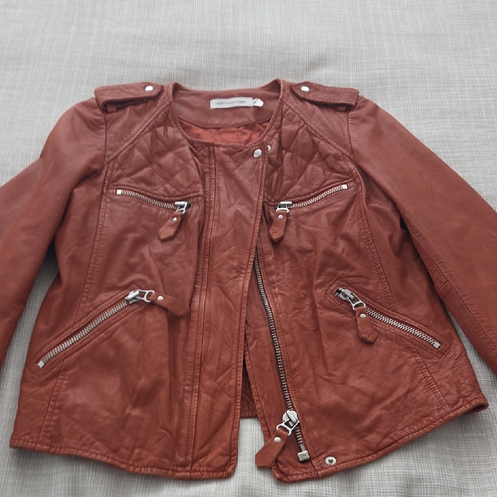 Isabel Marant Orange Leather Jacket 100%lambskin